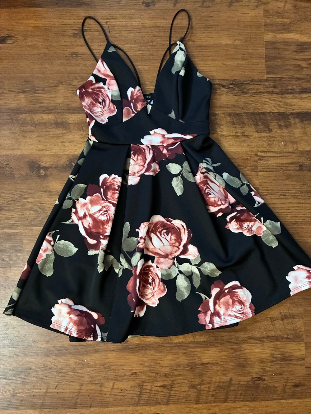 Eclipse Black Mini Dress with Pink Rose Print